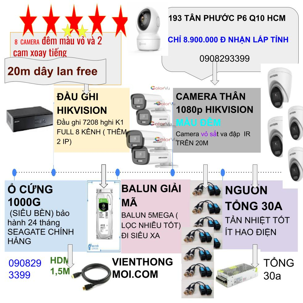 bao lắp 9 camera có đầu ghi xem tivi có 1 camera audio xoay