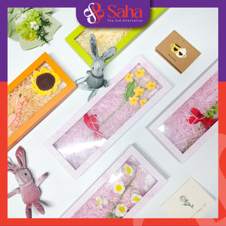Hộp Giấy Đựng Quà Tặng Có Cửa Sổ Đựng Hoa 3 Màu Xanh Lá, Hồng, Cam Size 35.8x13x3.5 Cm