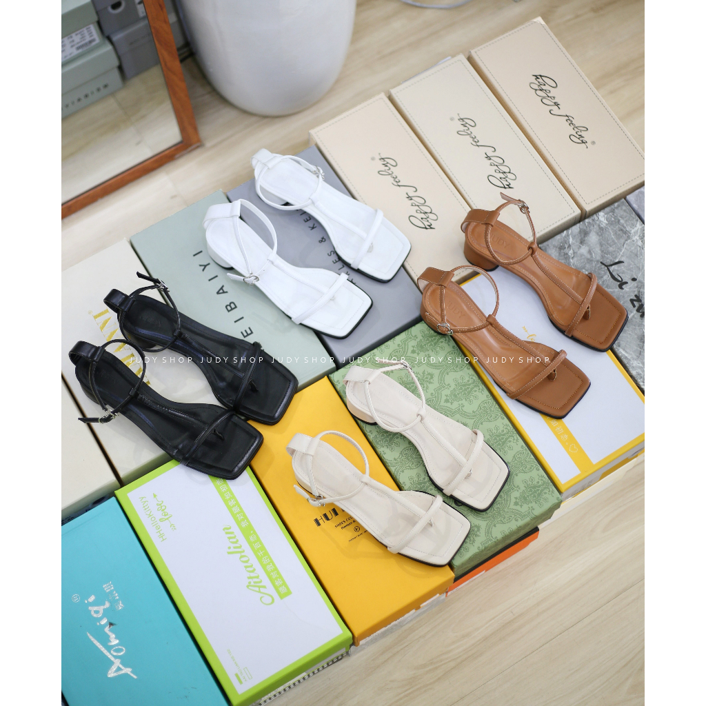 Giày Sandal Judy Quai Ngang Chữ T Dây Thanh Mảnh Cao 4p