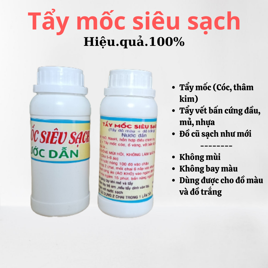 Tẩy mốc siêu sạch, Tẩy mốc quần áo trắng áo màu, Tẩy vết thâm kim, không bị phai màu cặp 500ml
