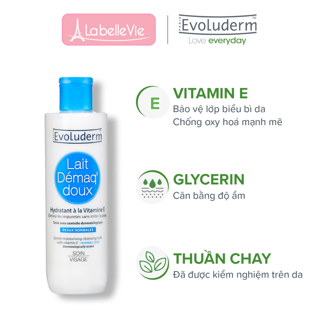 Sữa rửa mặt và tẩy trang mọi loại da Evoluderm bổ sung vitamin E dưỡng ẩm cho làn da mịn màng tươi mát 250ml