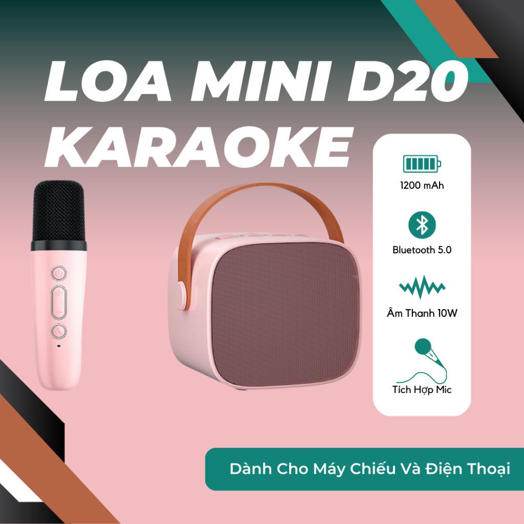 Loa Mini Hát Karaoke D20 Dành Cho Máy Chiếu Và Điện Thoại, Hỗ Trợ Bluetooth 5.0
