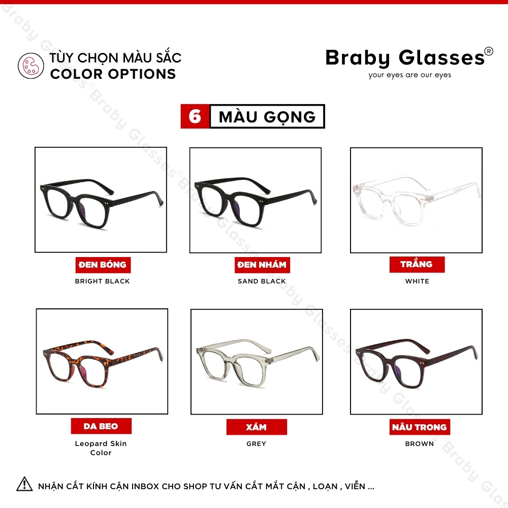 Gọng kính cận mắt vuông nam nữ Braby Glasses chất liệu nhựa dẻo cao cấp phụ kiện thời trang sành điệu MK37 Hộp