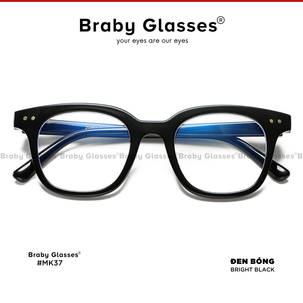 Gọng kính cận mắt vuông nam nữ Braby Glasses chất liệu nhựa dẻo cao cấp phụ kiện thời trang sành điệu MK37 Hộp