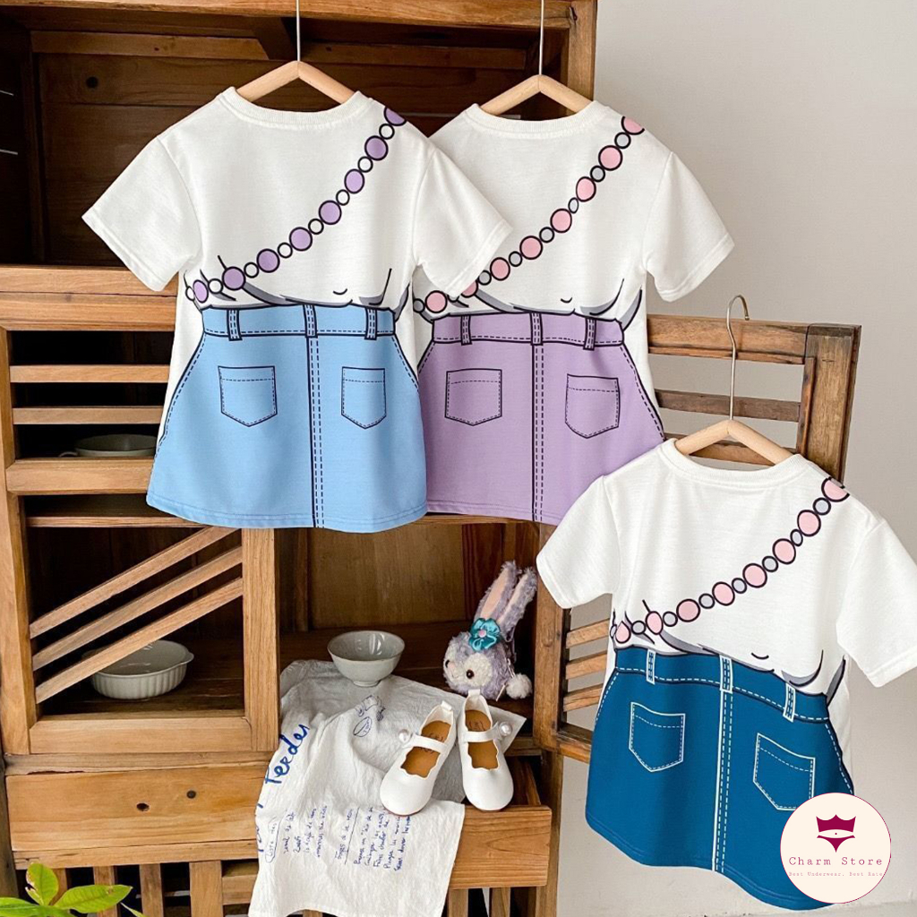 BabyBooFashion Váy liền bé gái in họa tiết hoạt hình cực dễ thương 10-28kg chất liệu thun cotton B03