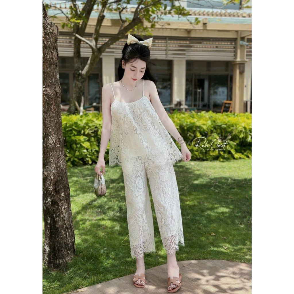 Set bộ đồ áo ren 2 dây ,Set đồ 2 dây phối ren cực mix quần ống suông siêu tôn dáng cho mấy tình yêu