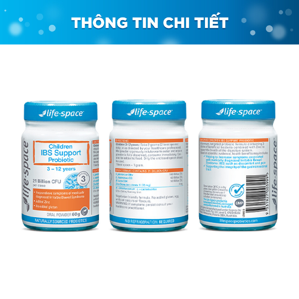 Men vi sinh giảm kích thích đường ruột cho bé 3 - 12 tuổi Life Space Childrens IBS Support - 60g- Hàng chính hãng