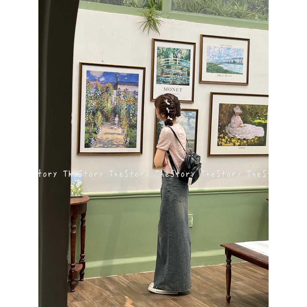 Chân váy jean dáng dài có 2 đường chéo ở giữa  CV367