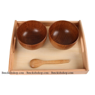 Khay gỗ montessori kize nhỏ, bát gỗ, kẹp tre, thìa tre - Giáo cụ thực hành cuộc sống cho bé!