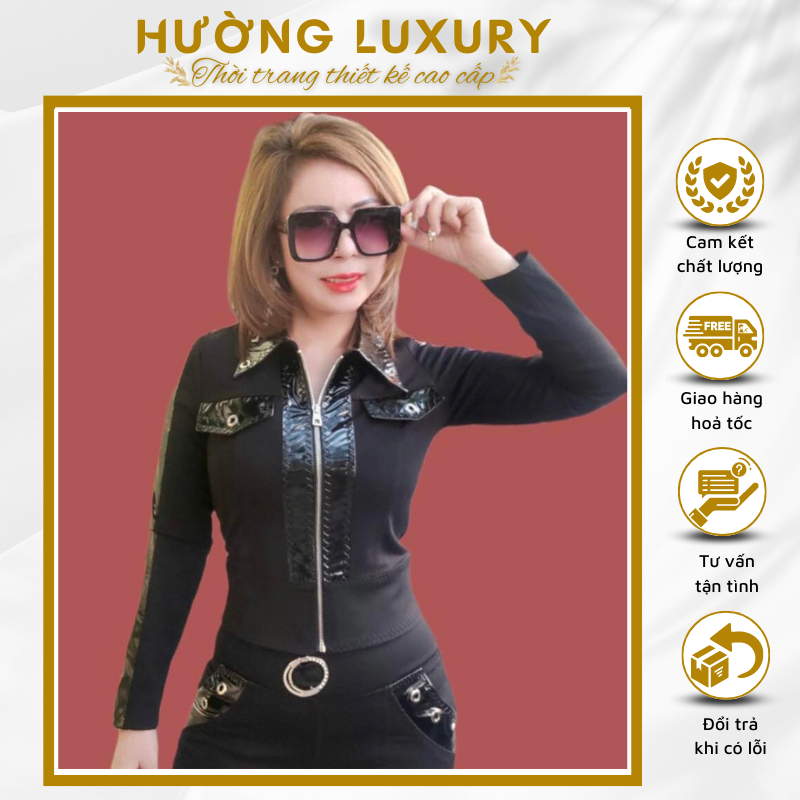 Set Umi Phối Da Nữ Crop Cổ Đức Tay Lỡ Kéo Khóa Cao Cấp Tôn Dáng Thời Trang Phong Cách Sang Chảnh