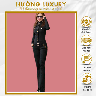 Set umi nữ áo croptop cổ đức khuy vàng tôn dáng co giãn 4 chiều thời trang cao cấp hường luxury