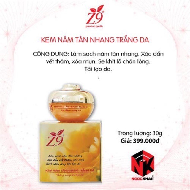 Kem Nám Tàn Nhang Trắng Da Trắng Sáng Tái Tạo Da Z9 30g