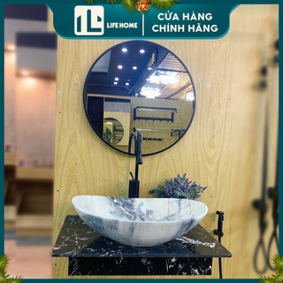 Lavabo chậu rửa mặt đặt bàn hình thoi men sứ nano vân đá sang trọng Life Home