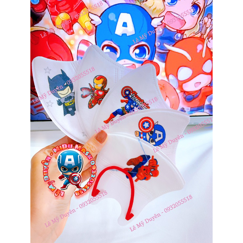 Set 10 Cái Khẩu Trang 3D Siêu Nhân - Siêu Anh Hùng Cho Bé 4-8 Tuổi