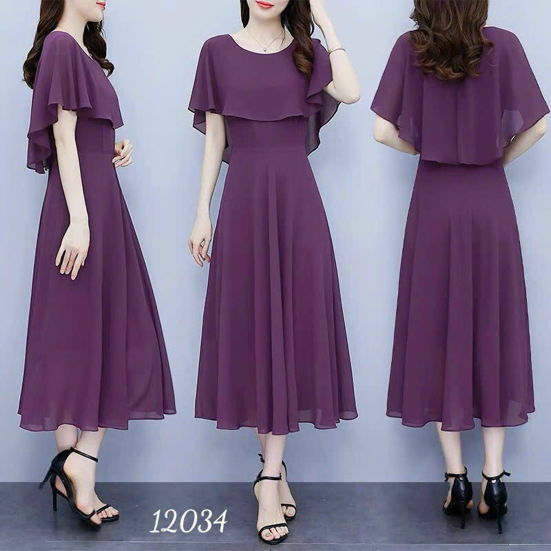 Đầm voan tay áo cánh M/L/XL/2XL⚡️Đầm dự tiệc trung niên