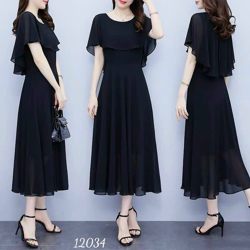 Đầm voan tay áo cánh M/L/XL/2XL⚡️Đầm dự tiệc trung niên