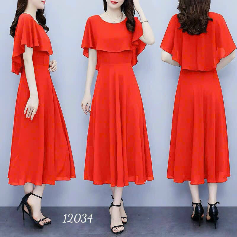Đầm voan tay áo cánh M/L/XL/2XL⚡️Đầm dự tiệc trung niên