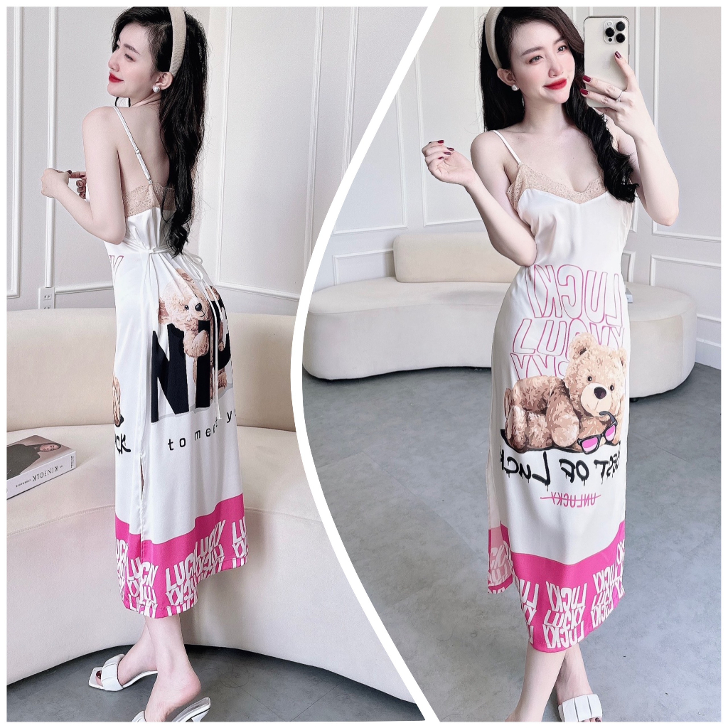 Váy ngủ 2 dây lụa latin siêu mịn mềm mát freesize dưới 65kg MY STORE | BigBuy360 - bigbuy360.vn
