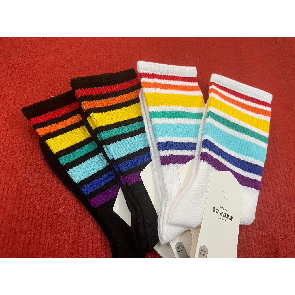 Tất vớ nam nữ cổ cao cotton dệt kim cao cấp sọc ngang