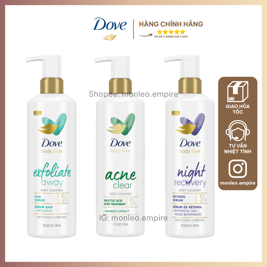 Sữa tắm Dove Retinol/Dove AHA/Dove BHA Body Cleanser 517mL