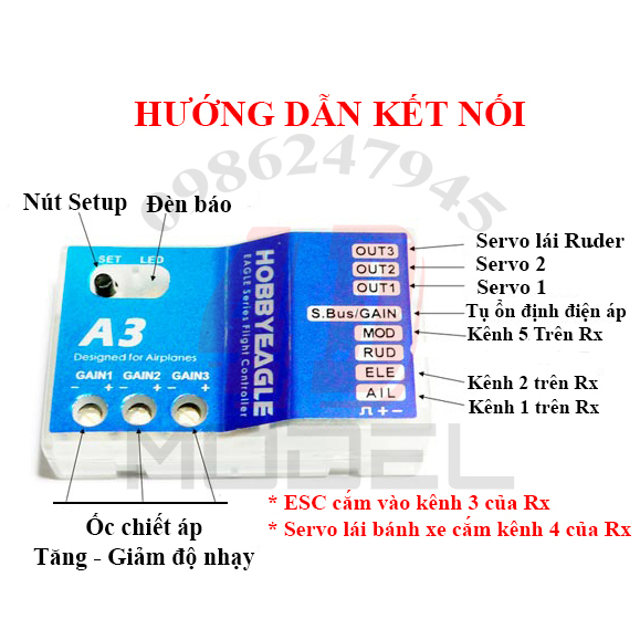 Mạch cân bằng A3V2 chính hãng HOBBY EAGLE. Hỗ trợ bay máy bay cánh bằng cho người mới tập chơi