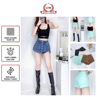 Quần giả váy jean, quần bò giả váy cho nữ cạp cao phối cúc hàng dáng ngắn sexy  - Xưởng May LTM