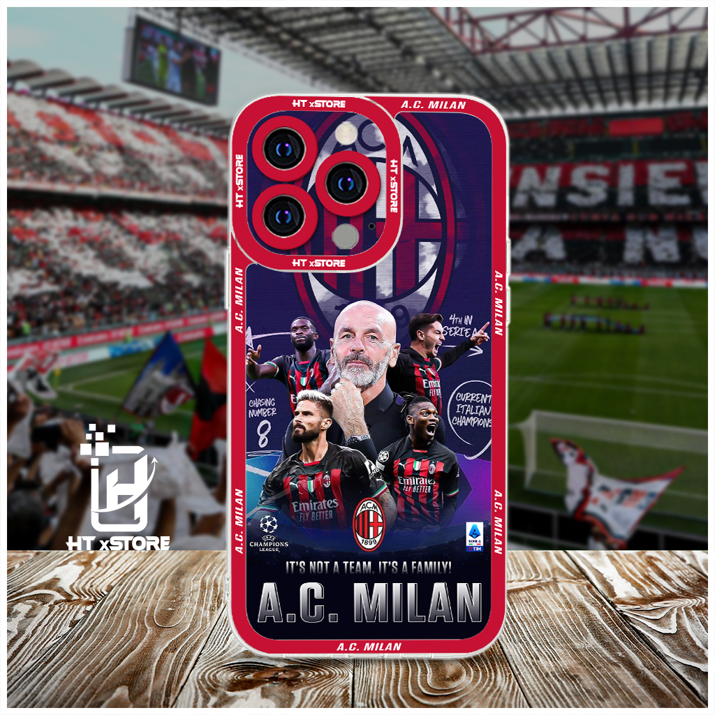 Ốp lưng iphone CLB bóng đá AC Milan, ốp điện thoại dẻo bảo vệ camera cho fan bóng đá Italy