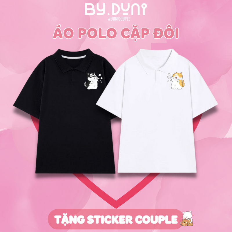 Áo Polo cặp đôi nam nữ form rộng Local Brand unisex, áo cặp bạn thân vải cá sấu By.Duni nhiều mẫu chó mèo FULL BOX