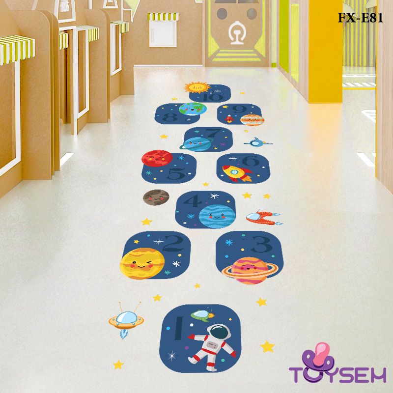 Decal dán sàn nhà trò chơi nhảy lò cò Toysem mẫu hành tinh FX-E81, E85 theo ô từ 1 đến 10 - Quà tặng sinh nhật cho bé