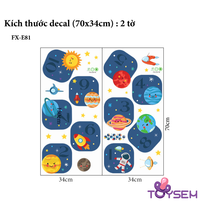 Decal dán sàn nhà trò chơi nhảy lò cò Toysem mẫu hành tinh FX-E81, E85 theo ô từ 1 đến 10 - Quà tặng sinh nhật cho bé