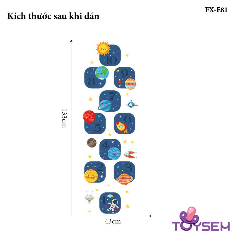 Decal dán sàn nhà trò chơi nhảy lò cò Toysem mẫu hành tinh FX-E81, E85 theo ô từ 1 đến 10 - Quà tặng sinh nhật cho bé