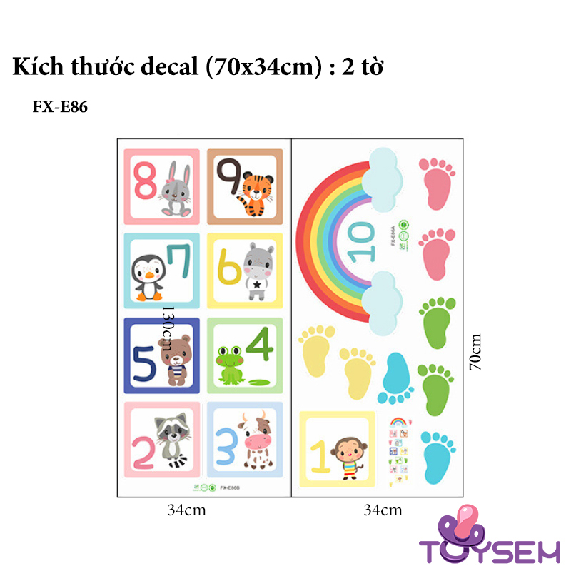 Decal dán sàn nhà trò chơi nhảy lò cò Toysem mẫu cầu vồng FX-E86 theo ô từ 1 đến 10 - Quà tặng sinh nhật cho bé