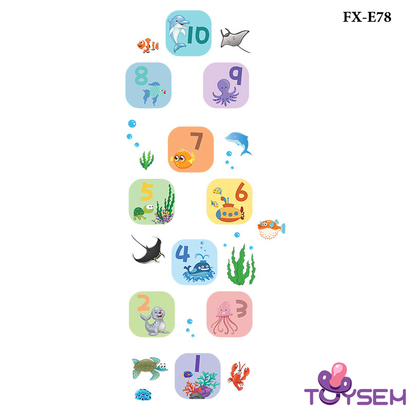 Decal dán sàn nhà trò chơi nhảy lò cò mẫu động vật biển FX-E78 theo ô từ 1 đến 10 - Quà tặng sinh nhật cho bé