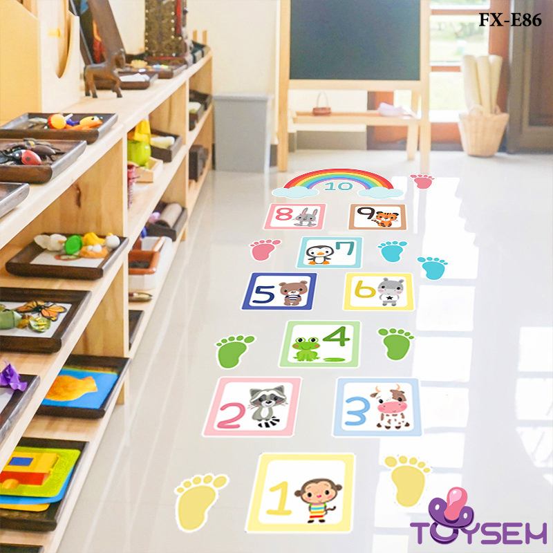 Decal dán sàn nhà trò chơi nhảy lò cò Toysem mẫu cầu vồng FX-E86 theo ô từ 1 đến 10 - Quà tặng sinh nhật cho bé