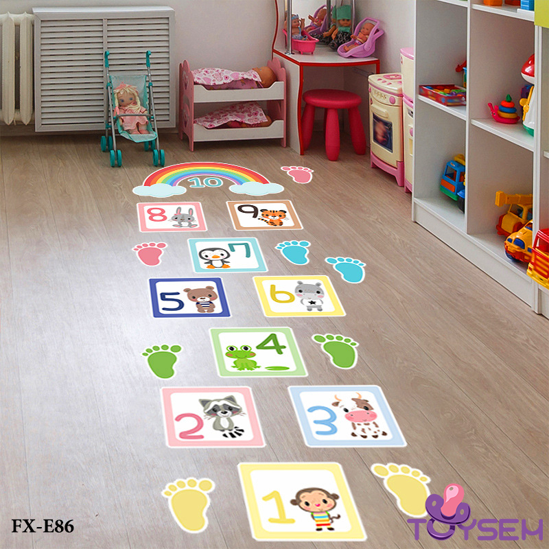 Decal dán sàn nhà trò chơi nhảy lò cò Toysem mẫu cầu vồng FX-E86 theo ô từ 1 đến 10 - Quà tặng sinh nhật cho bé