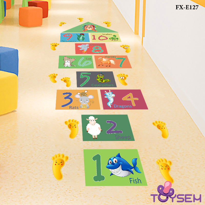 Decal dán sàn nhà trò chơi nhảy lò cò Toysem mẫu bàn chân FX-E127 theo ô từ 1 đến 10 - Quà tặng sinh nhật cho bé