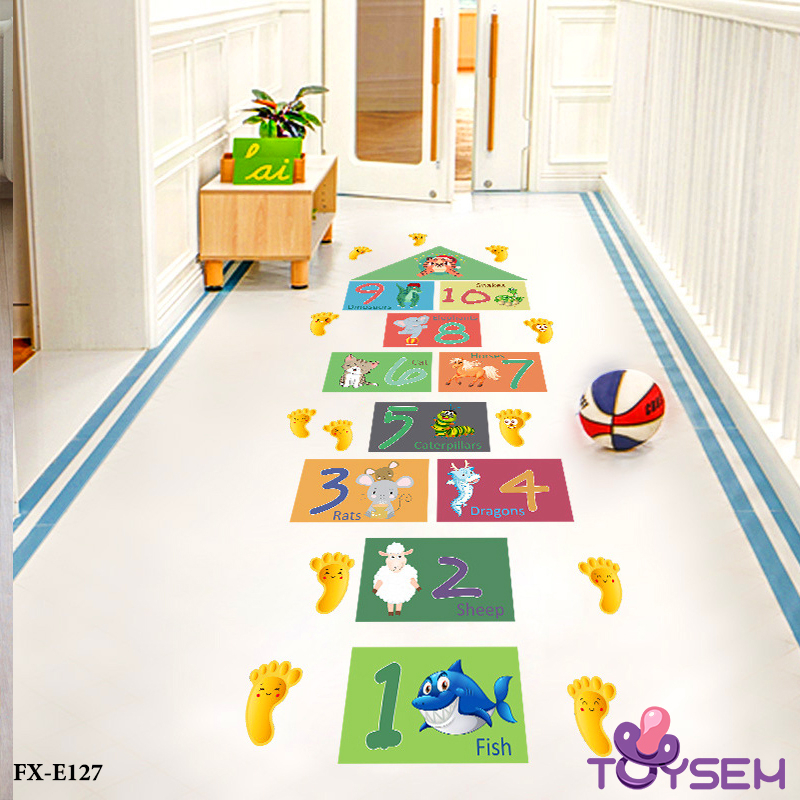 Decal dán sàn nhà trò chơi nhảy lò cò Toysem mẫu bàn chân FX-E127 theo ô từ 1 đến 10 - Quà tặng sinh nhật cho bé