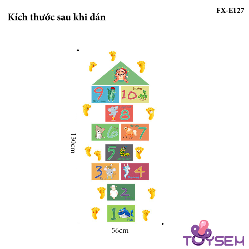 Decal dán sàn nhà trò chơi nhảy lò cò Toysem mẫu bàn chân FX-E127 theo ô từ 1 đến 10 - Quà tặng sinh nhật cho bé