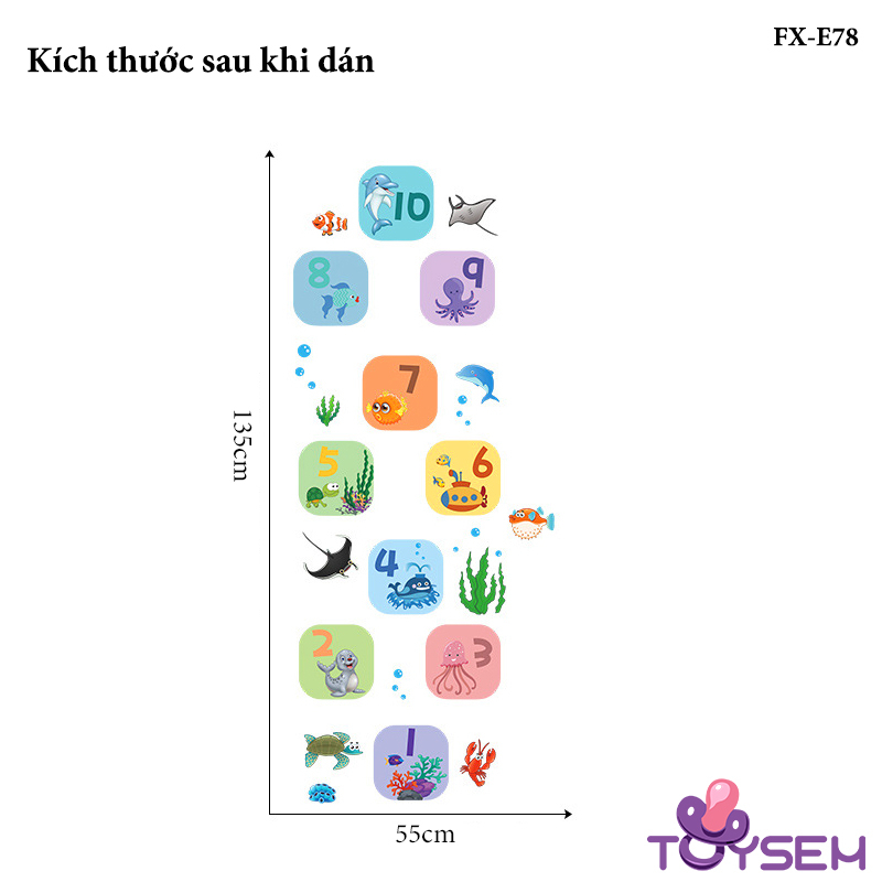 Decal dán sàn nhà trò chơi nhảy lò cò mẫu động vật biển FX-E78 theo ô từ 1 đến 10 - Quà tặng sinh nhật cho bé