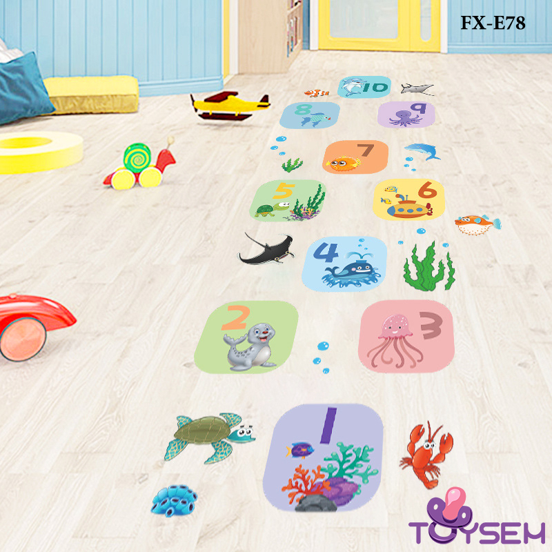 Decal dán sàn nhà trò chơi nhảy lò cò mẫu động vật biển FX-E78 theo ô từ 1 đến 10 - Quà tặng sinh nhật cho bé