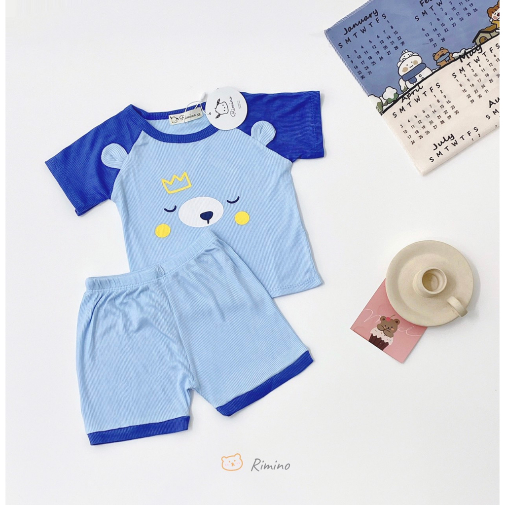 Bộ Cộc Tay Thun Lạnh In Hình Gấu Cho Bé Trai, Bé Gái Size 8-18 kg