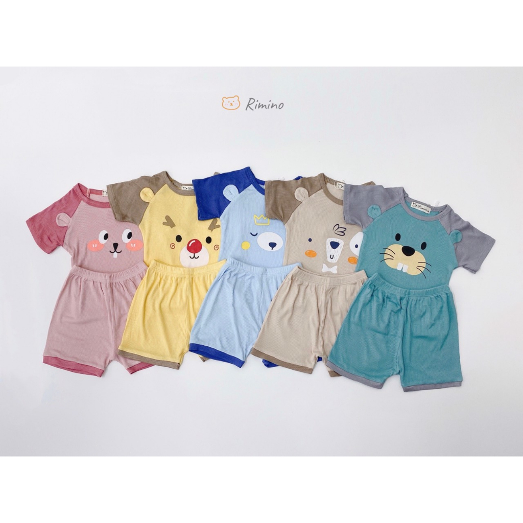 Bộ Cộc Tay Thun Lạnh In Hình Gấu Cho Bé Trai, Bé Gái Size 8-18 kg