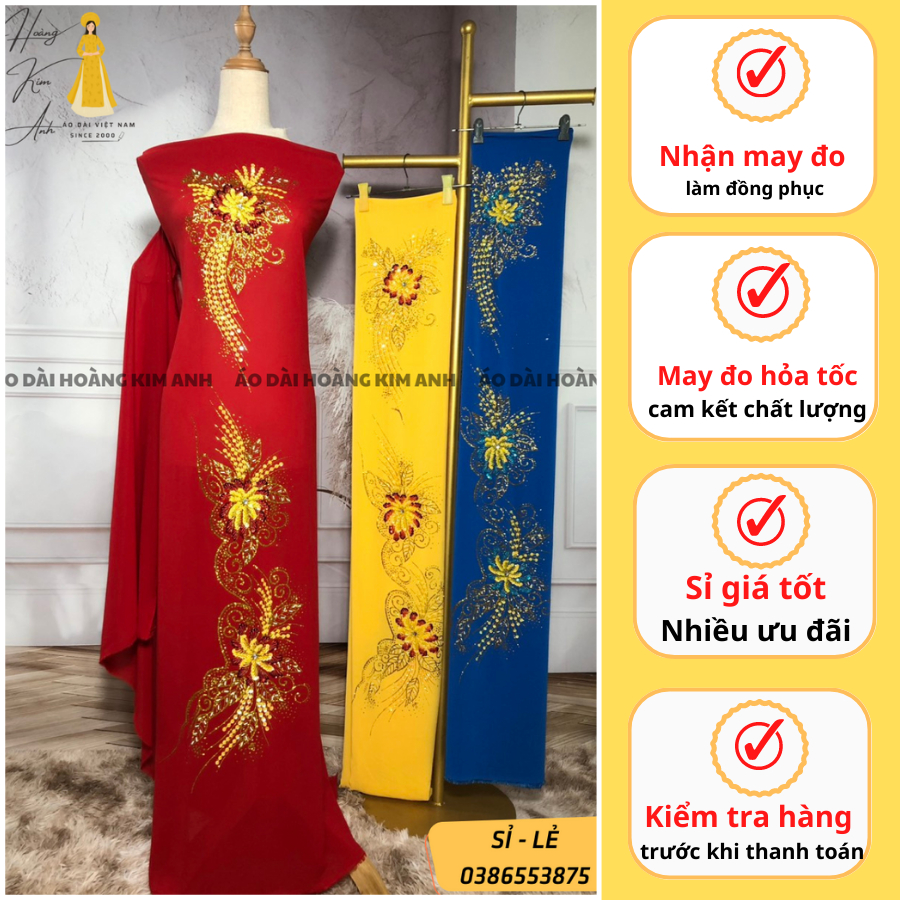 VẢI ÁO DÀI LỤA KẾT HOA CHO MẸ ĐẸP SANG TRỌNG TRUYỀN THỐNG, VẢI MAY ÁO DÀI CƯỚI LỤA CHIFFON CAO CẤP SỈ LẺ - Mẫu Đính 4
