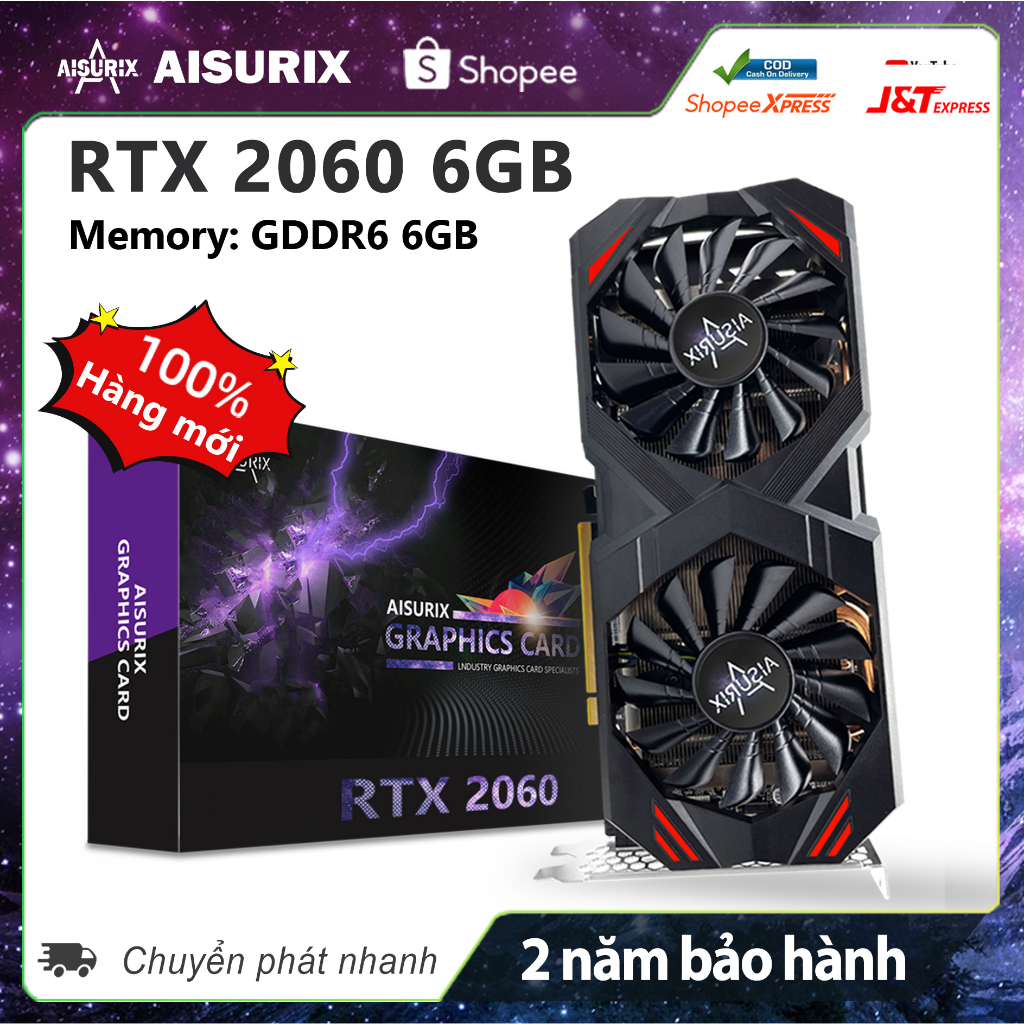 AISURIX VGA Card màn hình RX 2060 6GB AMD Gaming GPU GDDR6 192Bit