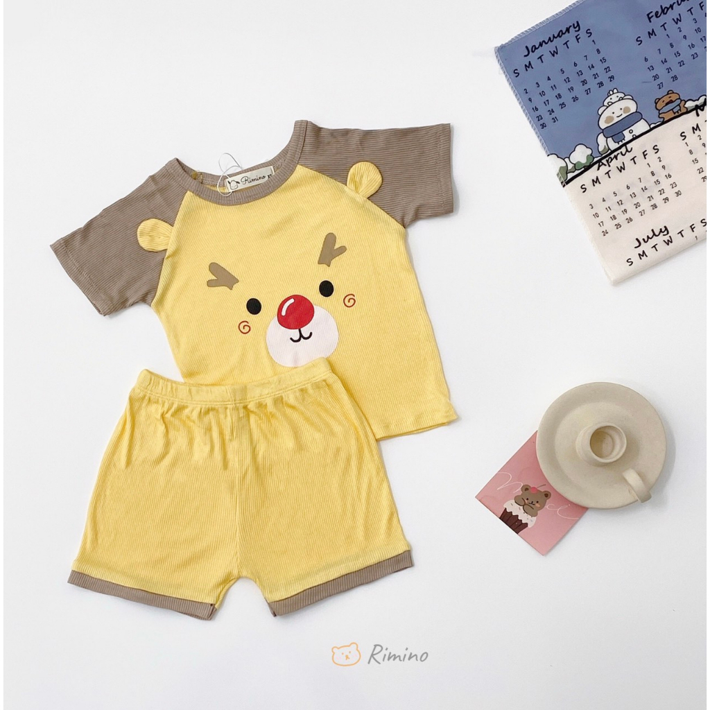 Bộ Cộc Tay Thun Lạnh In Hình Gấu Cho Bé Trai, Bé Gái Size 8-18 kg