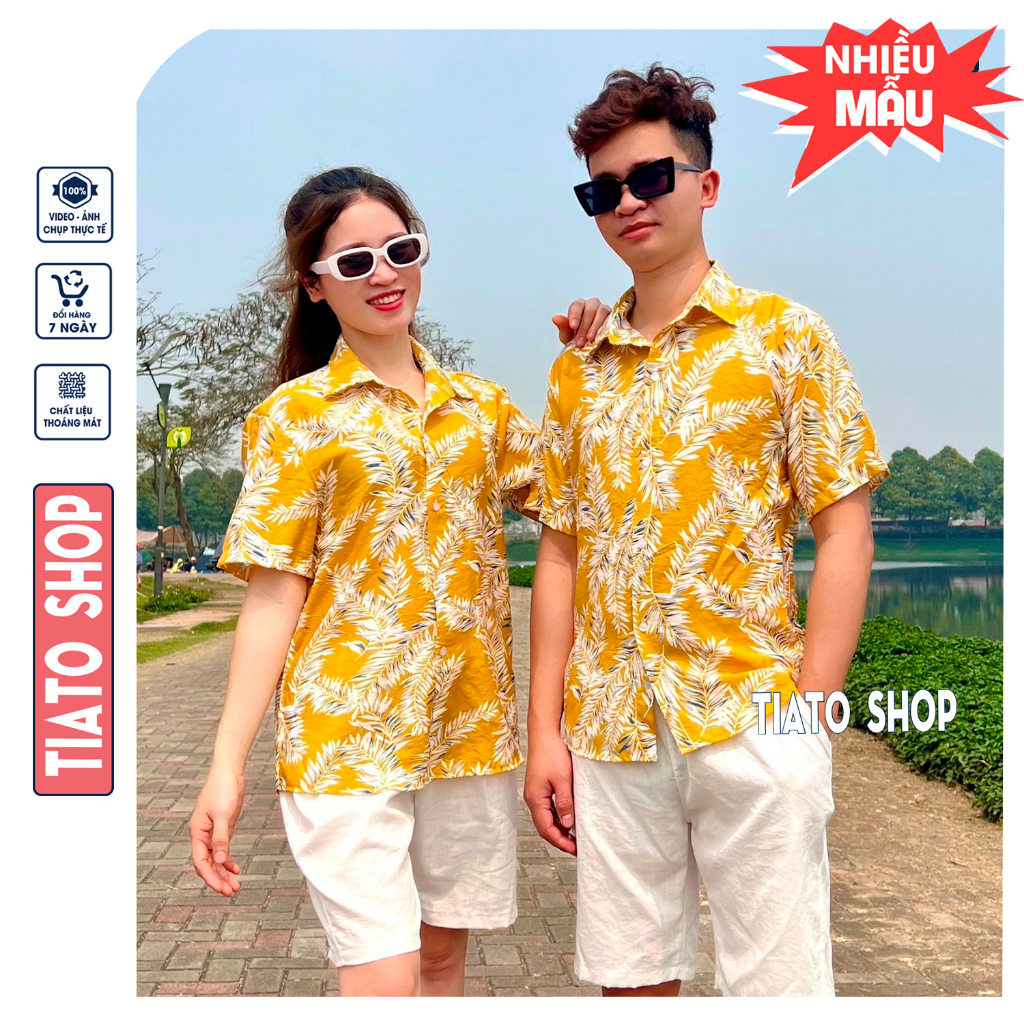 Set Đôi Áo hoa lá, Váy đầm Đi Biển, đồ đôi đi biển, nhóm nam nữ, mẹ và bé, sơ mi hoạ tiết trái cây