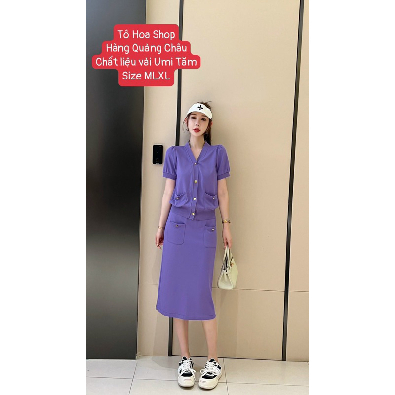 Bộ đồ nữ.sét váy thể thao xuân hè cổ tim đồ mặc nhà tay cộc chân váy chất vải Umi hàng quảng châu.Size MLtohoa _shop
