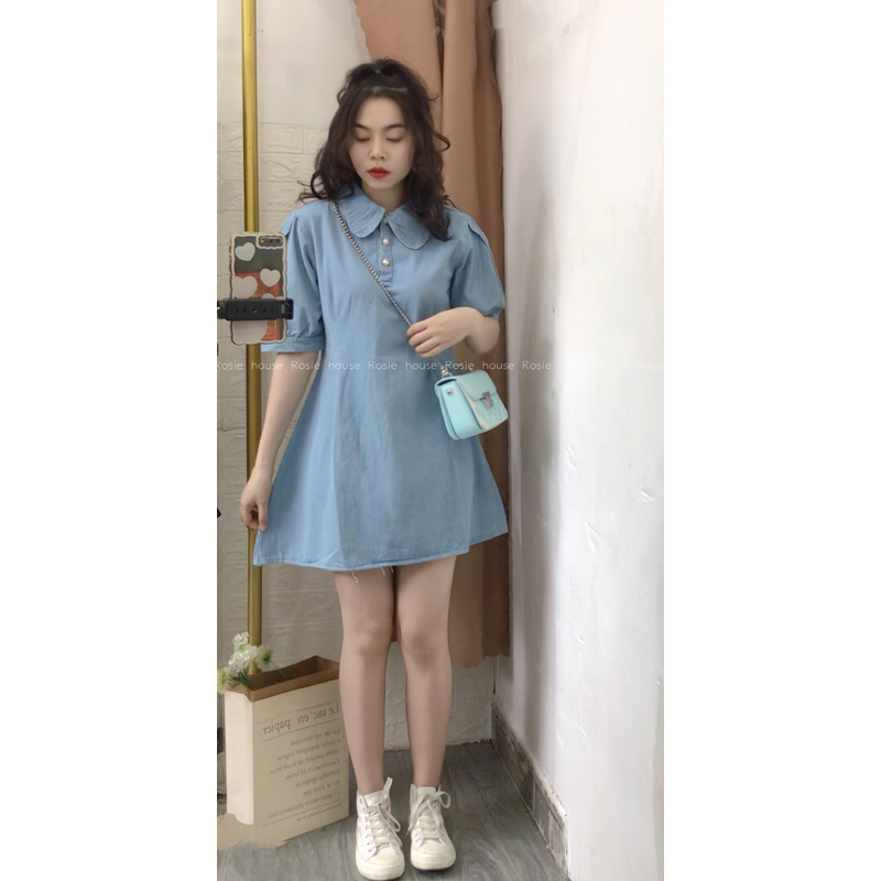 Váy jean cổ bèo dáng babydoll kèm hình thật