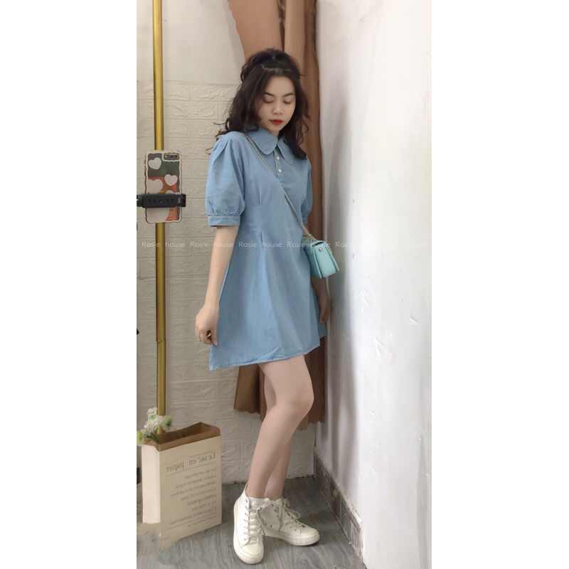 Váy jean cổ bèo dáng babydoll kèm hình thật