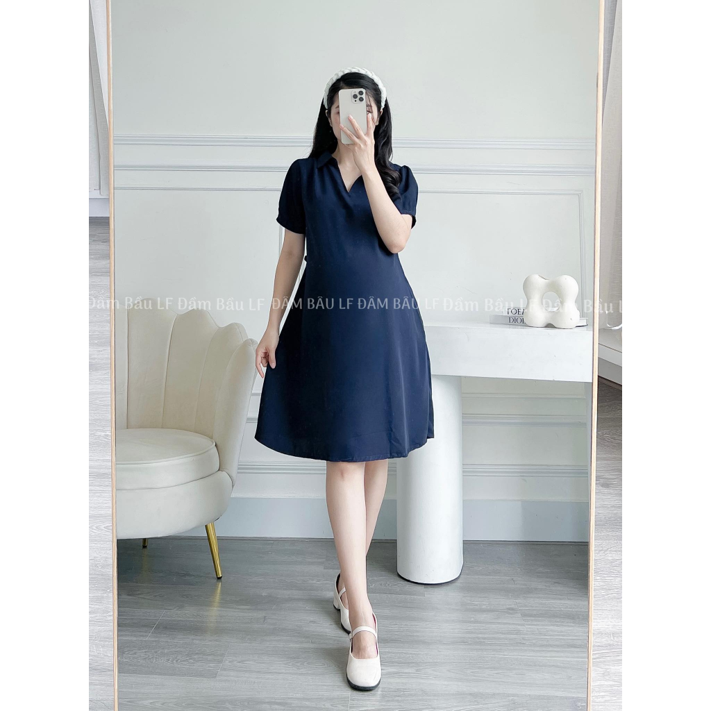 Đầm bầu công sở cổ tim thiết kế dễ thương, chất vải siêu mát thích hợp đi làm đi chơi